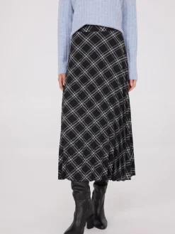 Plaid Print Pleated Midi Skirt