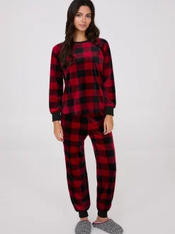 Plaid Print Velour Pajama Set