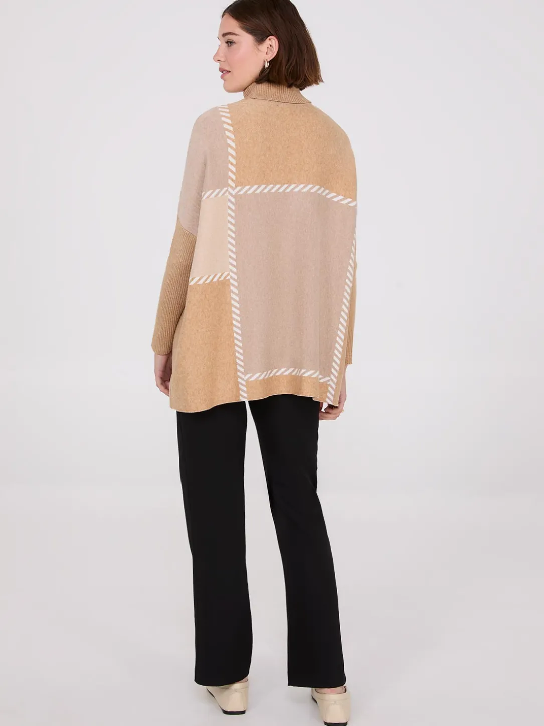 Plaid Turtleneck Poncho