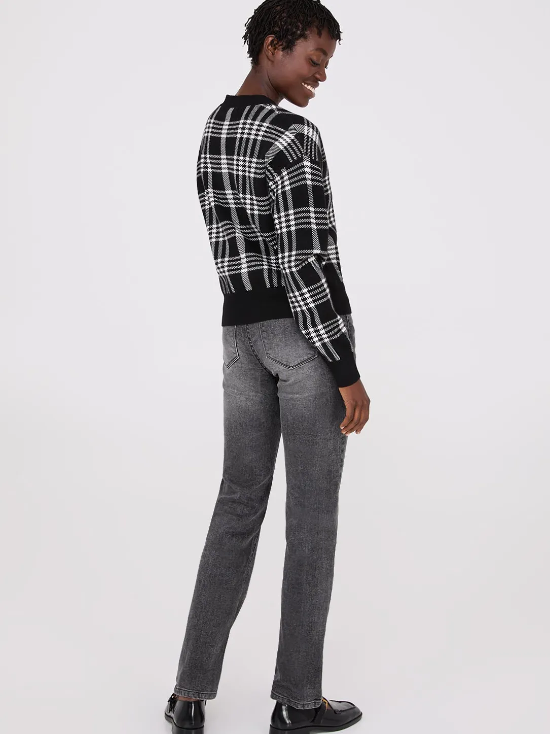 Plaid V-Neck Knit Cardigan