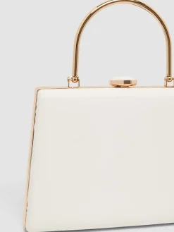 Pleated Faux-Leather Minaudere With Top Handle