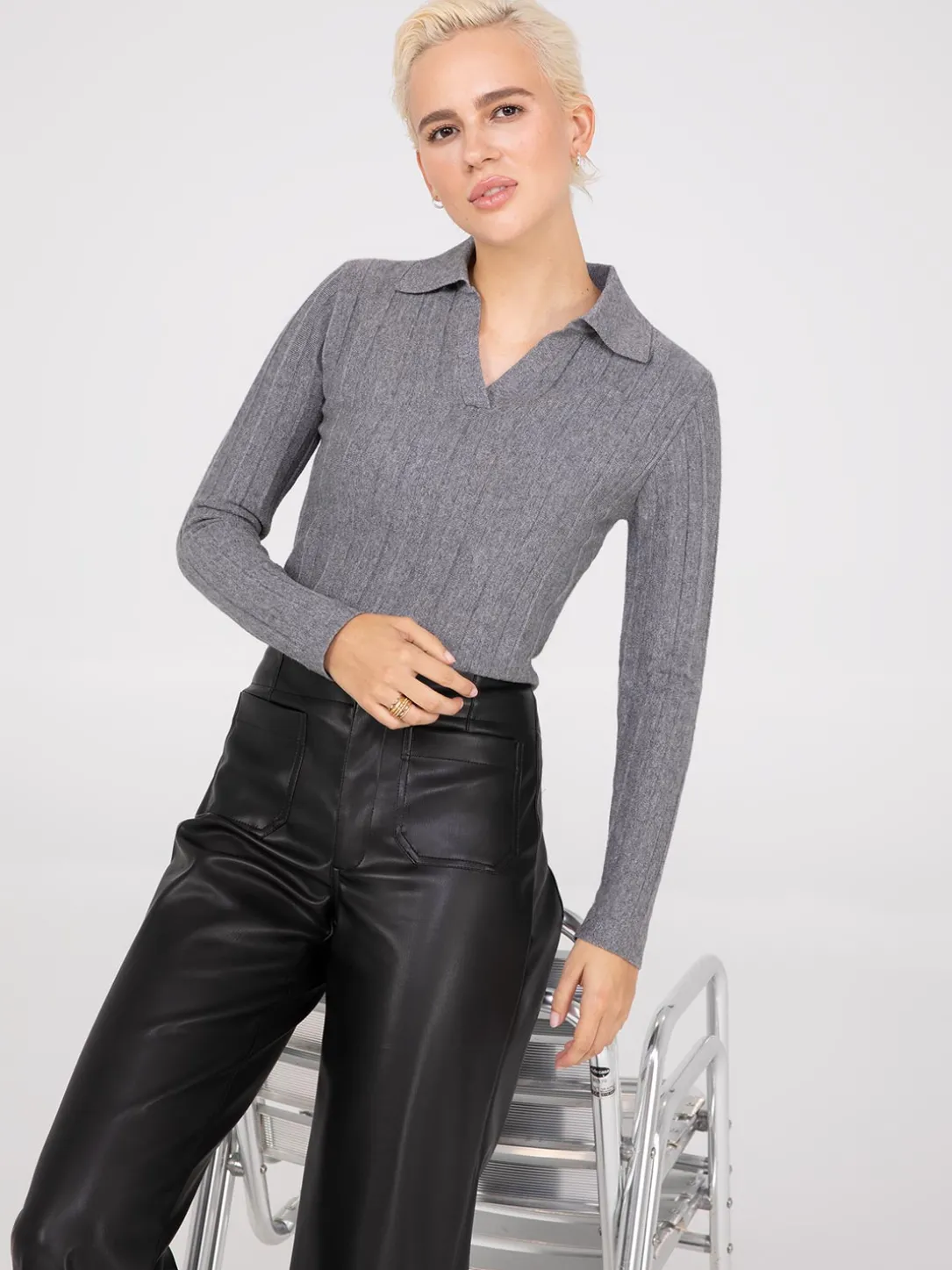 Pleated Johnny Collar Sweater
