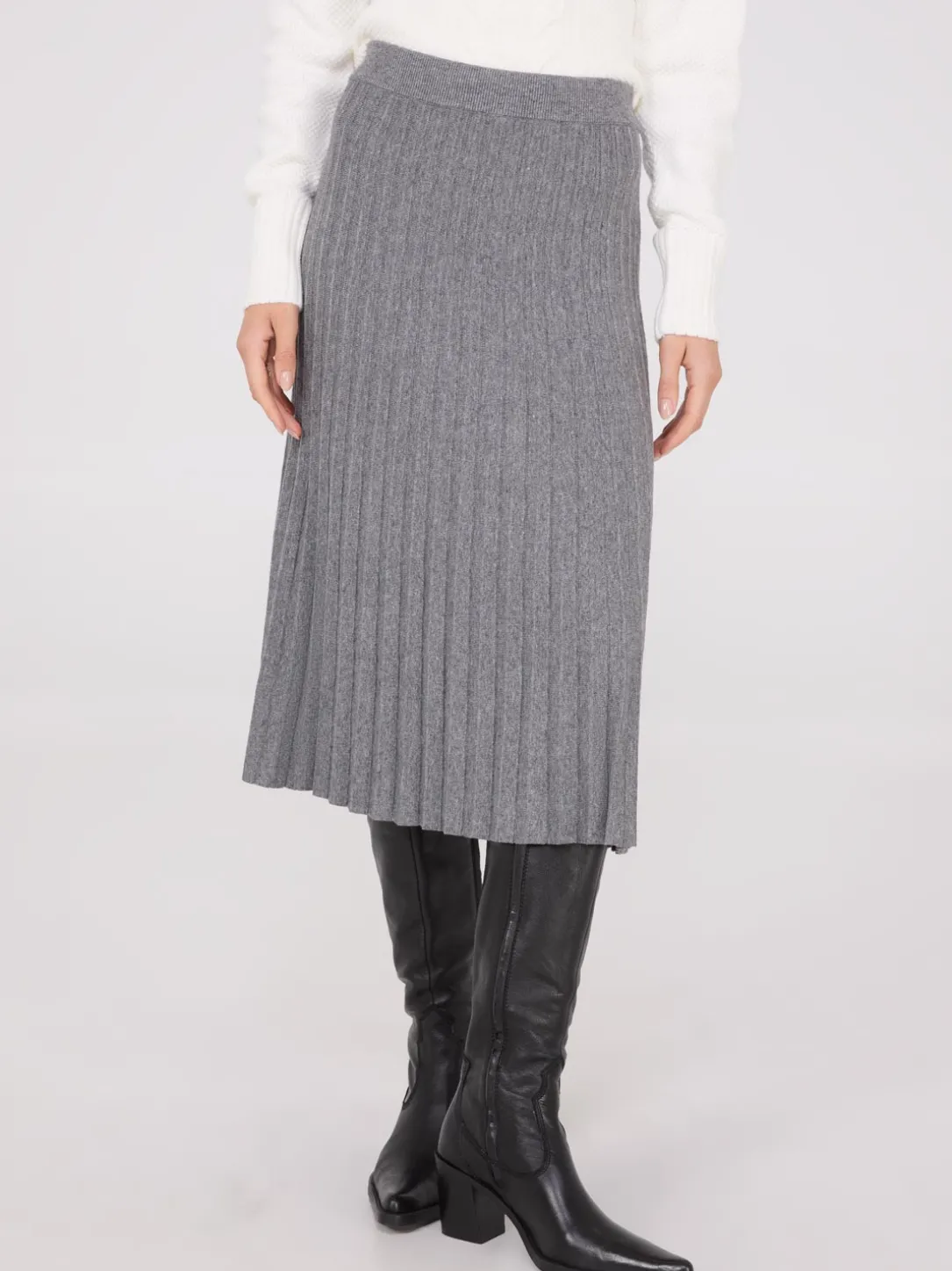 Pleated Knit Sweater Midi Skirt