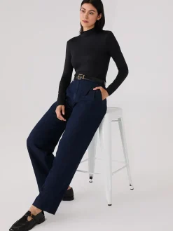 Pleated Wide-Leg Denim Pants