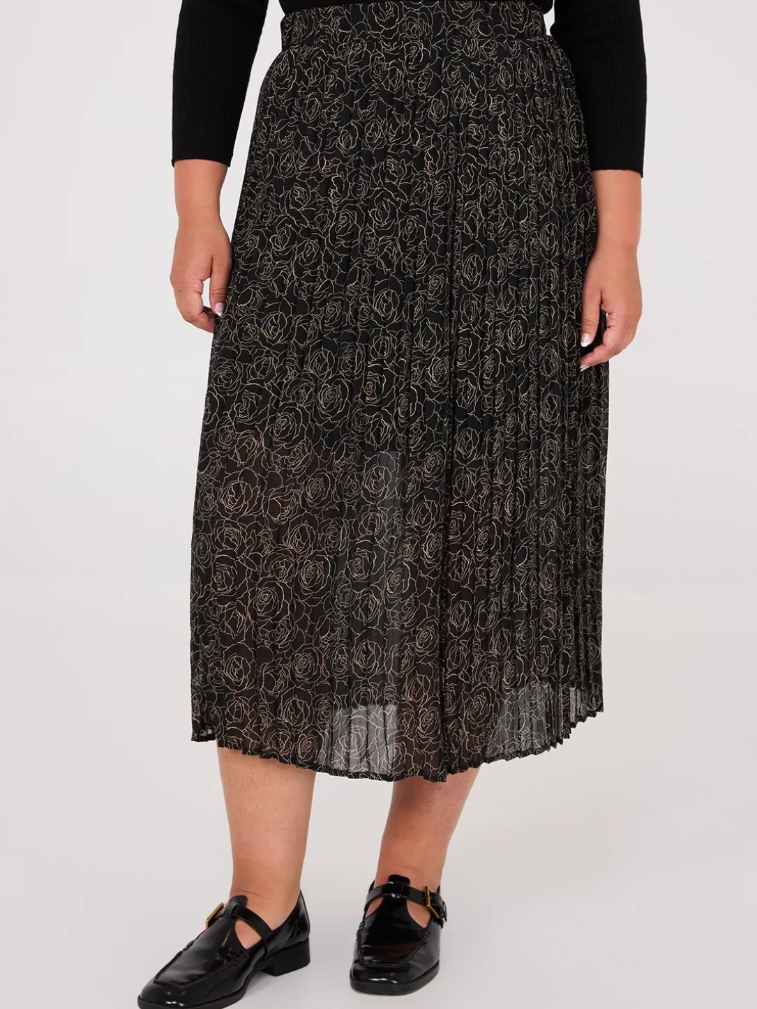 Printed Chiffon Pleated Midi Skirt