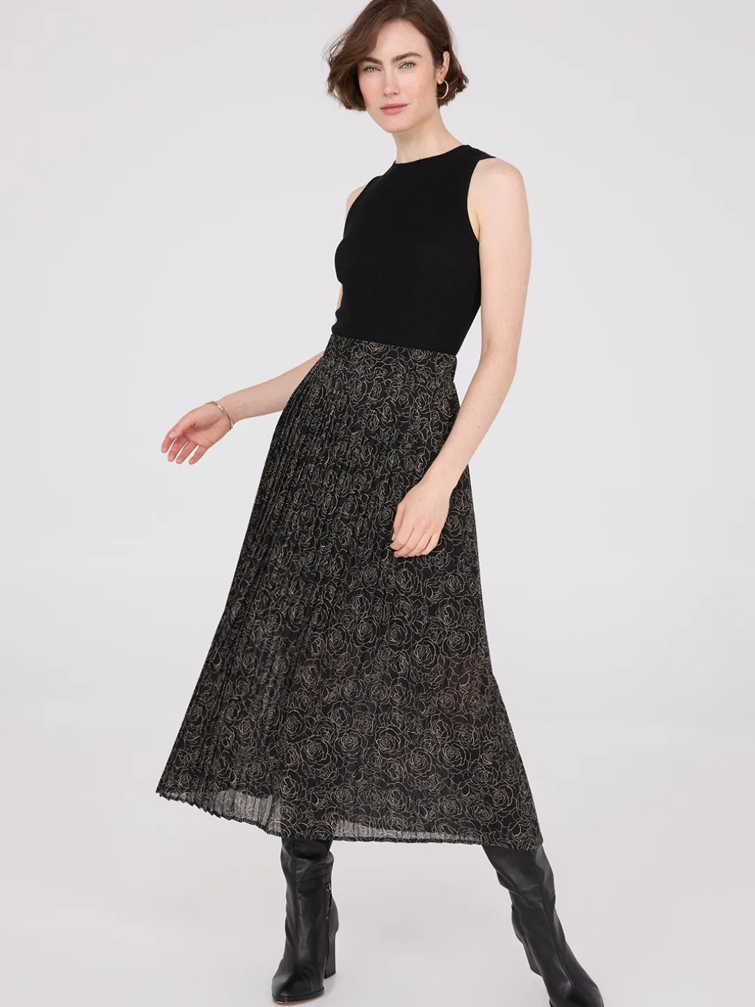 Printed Chiffon Pleated Midi Skirt