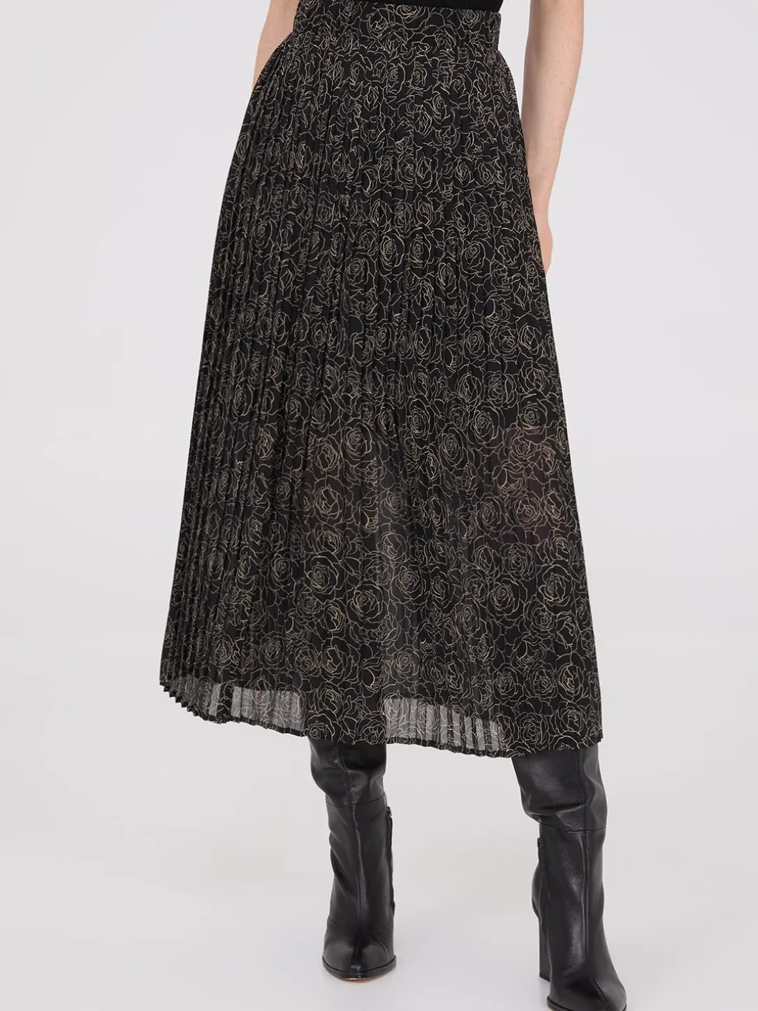 Printed Chiffon Pleated Midi Skirt