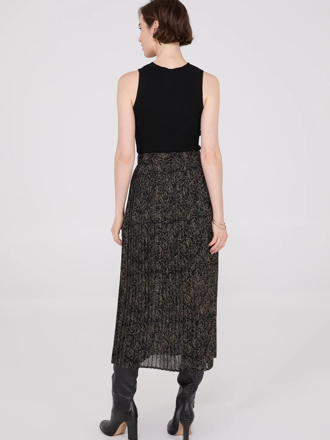 Printed Chiffon Pleated Midi Skirt