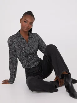 Printed Empire Waist Button-Front Blouse