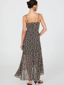 Printed High-Low Midi Dress With Chain Straps