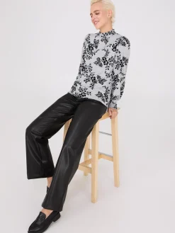Printed Melange Mock Neck Top