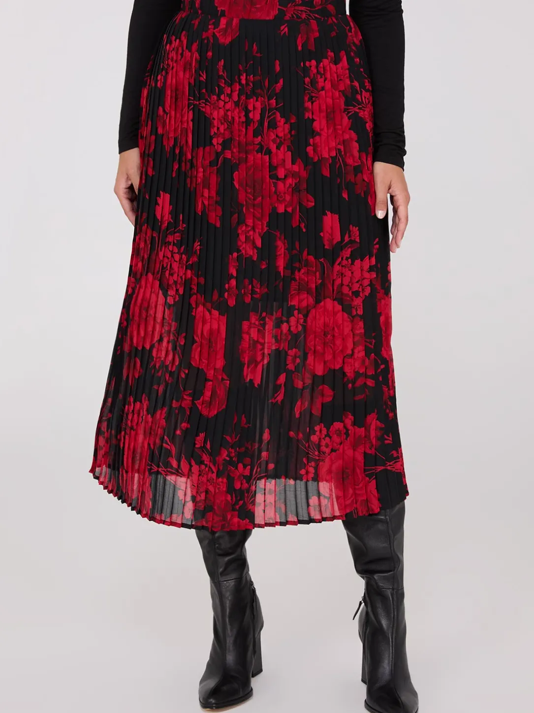 Printed Pleated Chiffon Midi Skirt