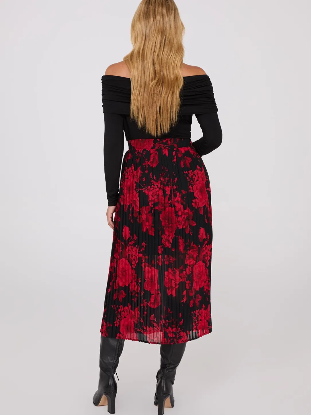Printed Pleated Chiffon Midi Skirt