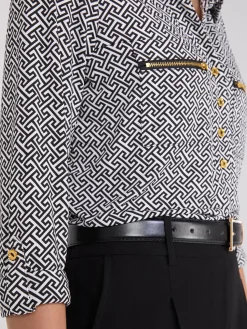 Printed Roll-Up Sleeve Blouse