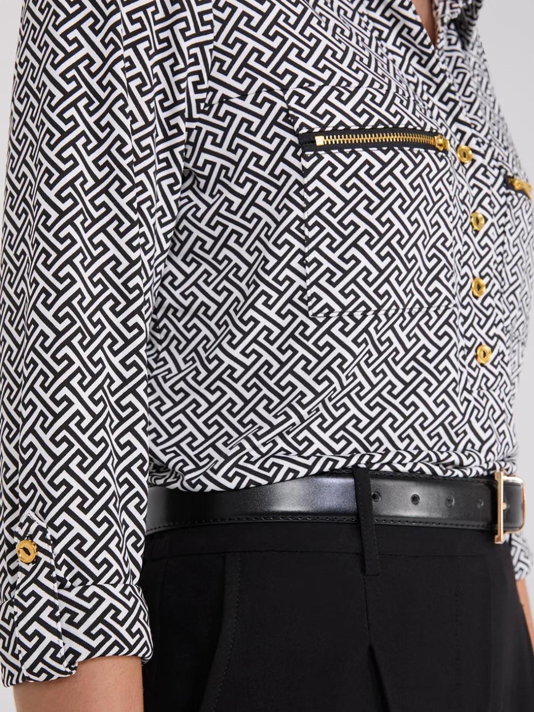 Printed Roll-Up Sleeve Blouse