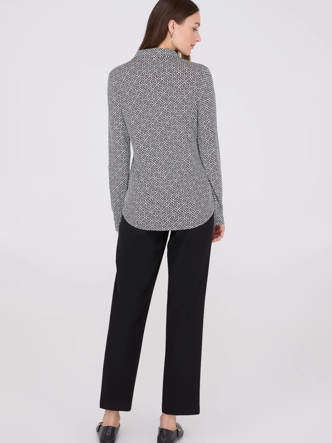 Printed Roll-Up Sleeve Blouse