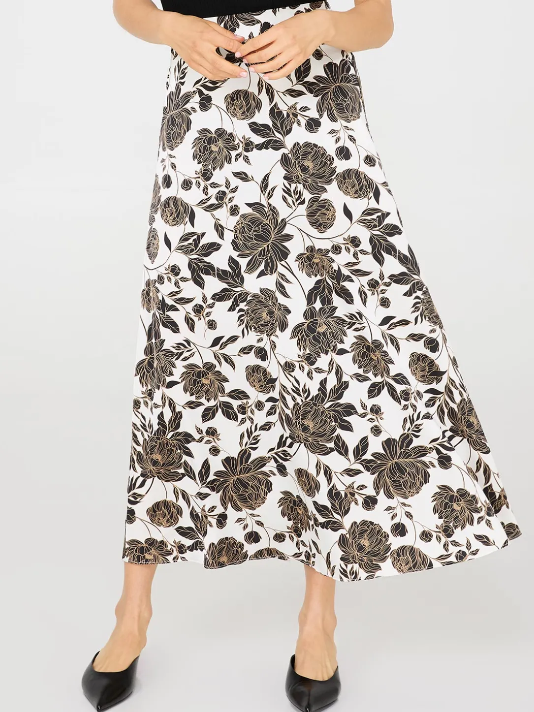 Printed Satin A-Line Skirt