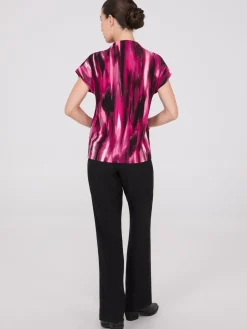 Printed Short Dolman Sleeve Funnel Neck Top