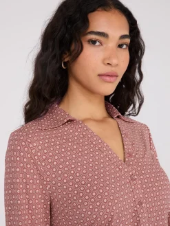 Printed Split Neck Button-Down Blouse