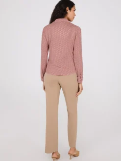 Printed Split Neck Button-Down Blouse