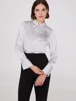 Rhinestone Embellished Button-Front Blouse