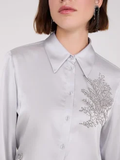 Rhinestone Embellished Button-Front Blouse