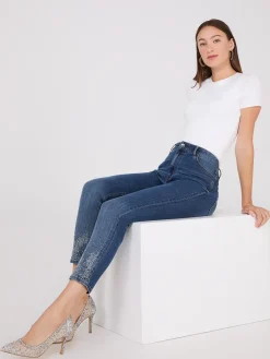 Rhinestone Embellished Slim Leg Jeans