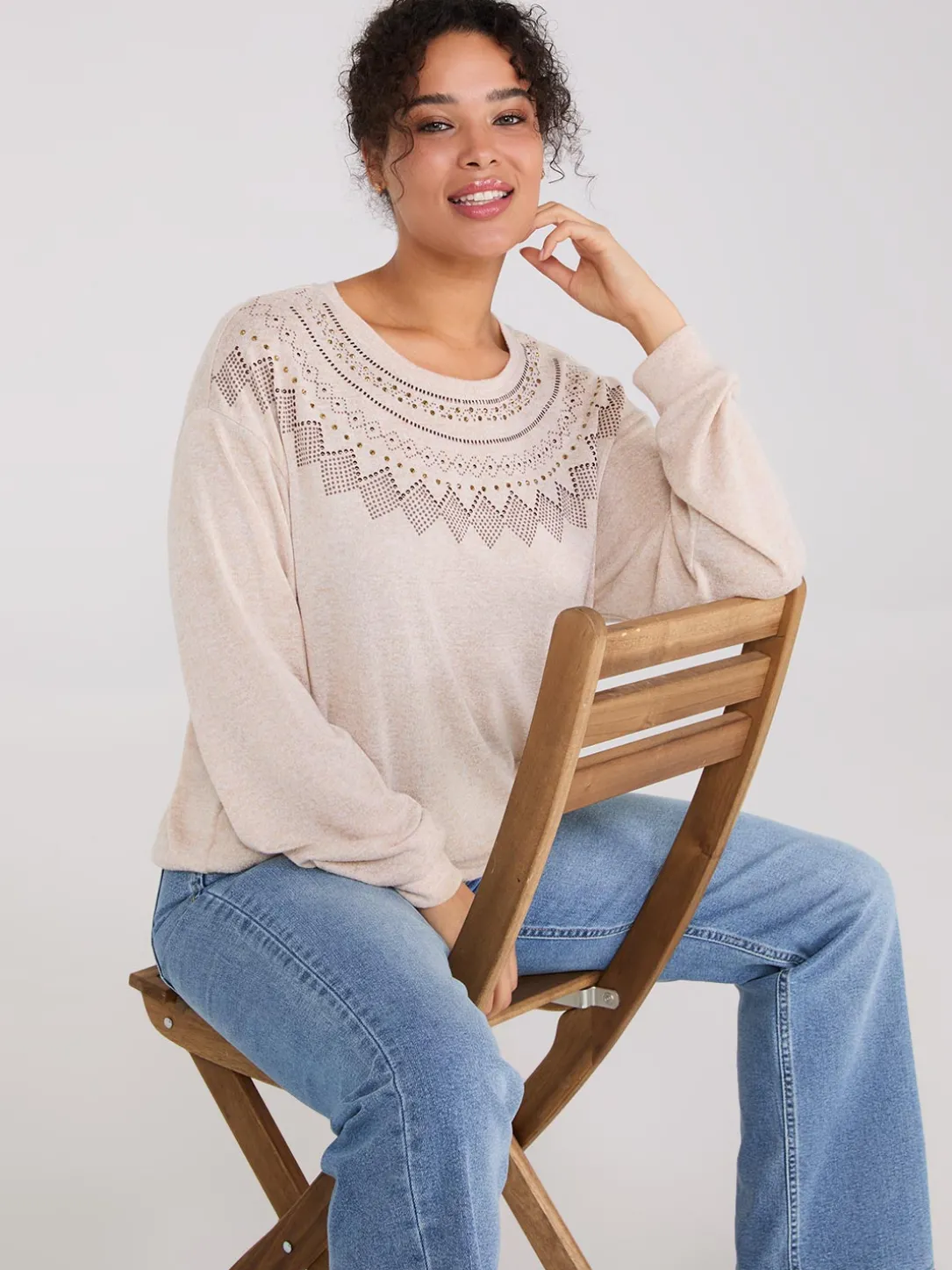 Rhinestone Fair Isle Long Sleeve Top