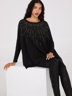 Rhinestone Handkerchief Hem Tunic Top