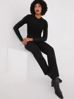 Rhinestone Stud Crew Neck Sweater
