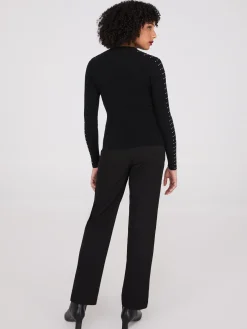 Rhinestone Stud Crew Neck Sweater