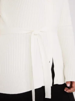 Ribbed Cardigan With Removable Faux Fur Collar