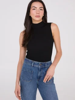 Ribbed Funnel Neck Sleeveless Sweater