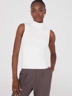 Ribbed Funnel Neck Sleeveless Sweater