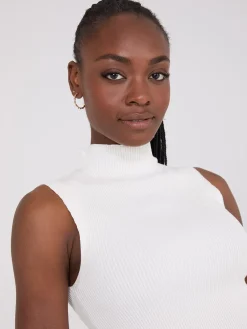 Ribbed Funnel Neck Sleeveless Sweater