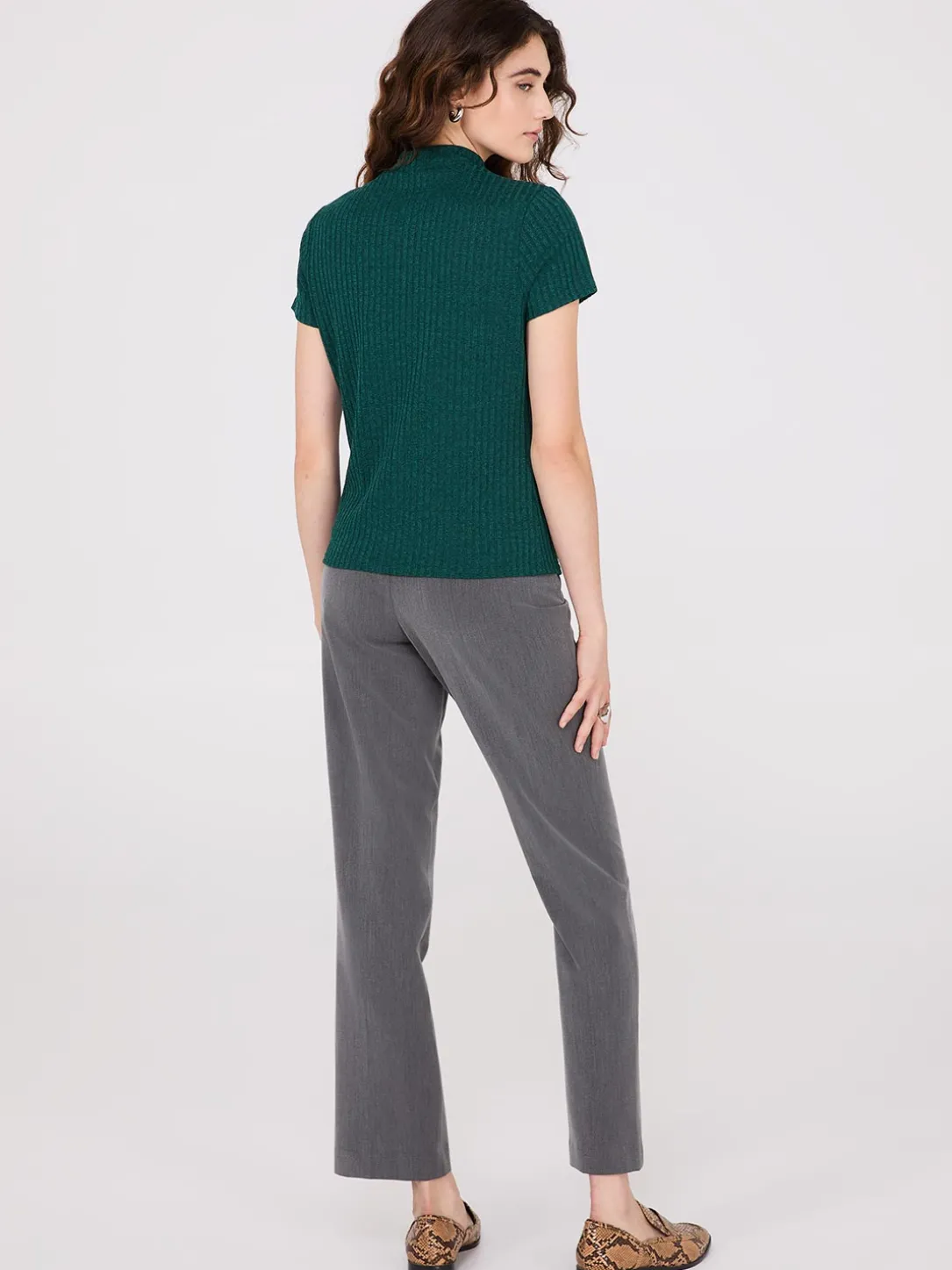 Ribbed Mock Neck Top With Button Details