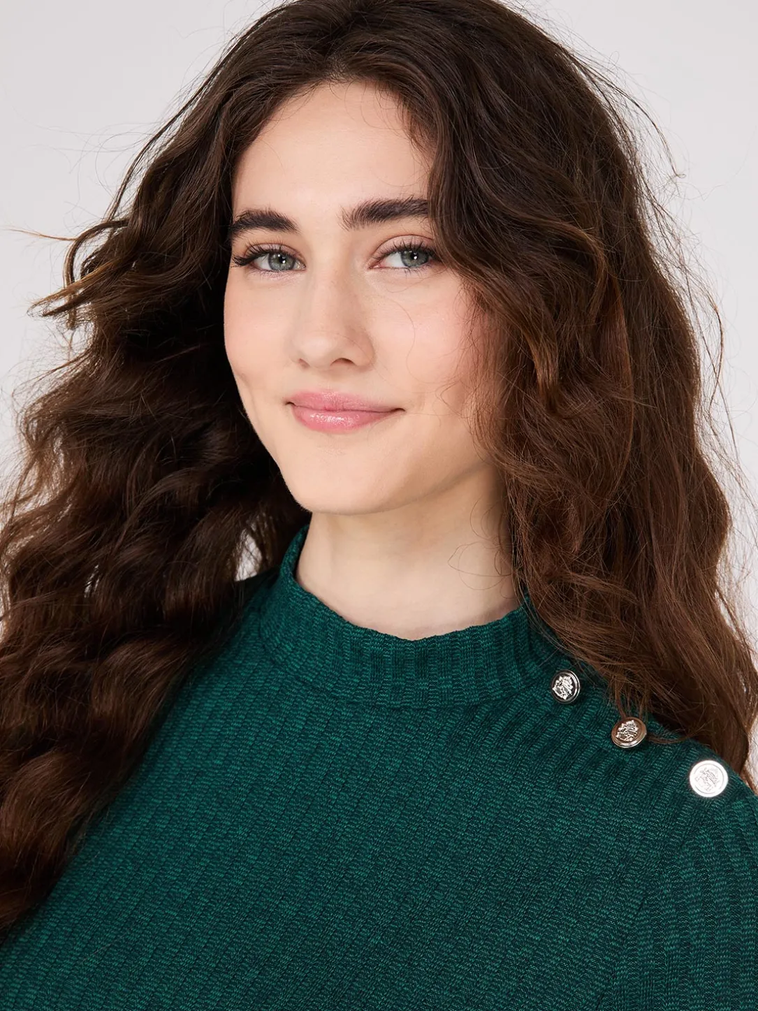 Ribbed Mock Neck Top With Button Details