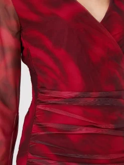 Rose Print Crossover Mesh Top