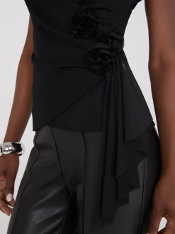 Rosette Detail Crossover Mesh Top