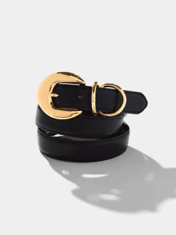 Round Buckle Faux Leather Belt