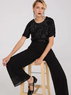 Ruched Short Sleeve Sequin Top