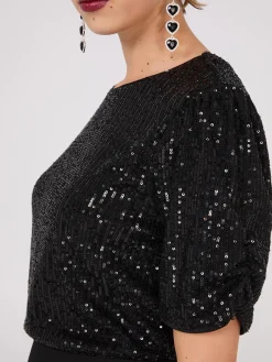Ruched Short Sleeve Sequin Top