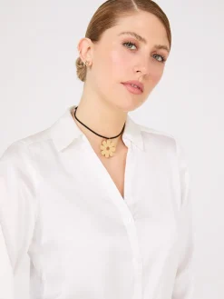 Satin Button-Front Blouse