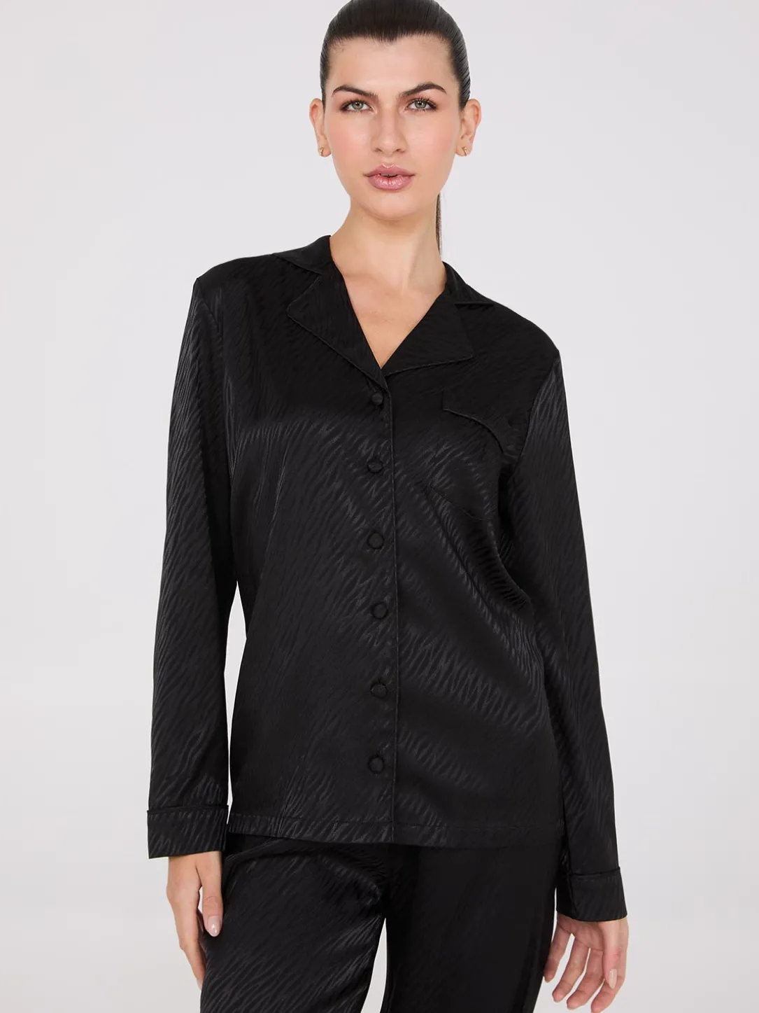 Satin Jacquard Button-Down Pajama Set