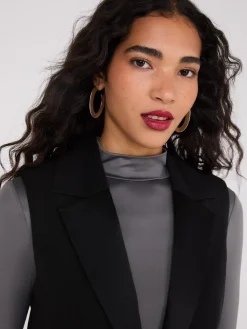 Satin Lapel Sleeveless Vest