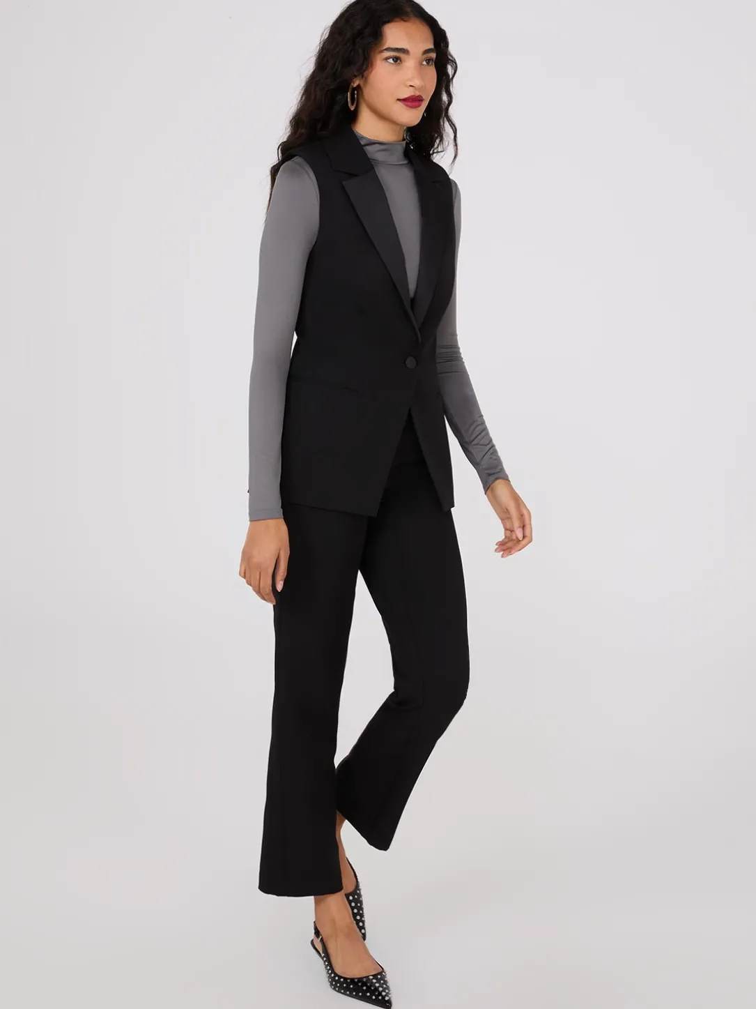Satin Lapel Sleeveless Vest