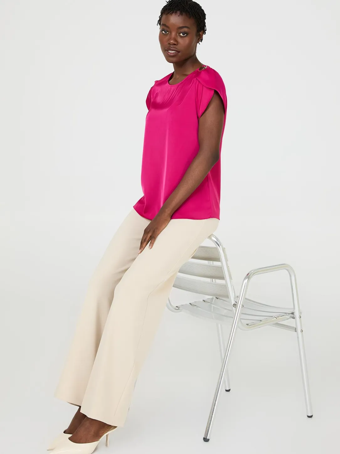 Satin Tulip Sleeve Blouse