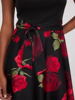 Scuba Midi Dress With Printed Satin Skirt