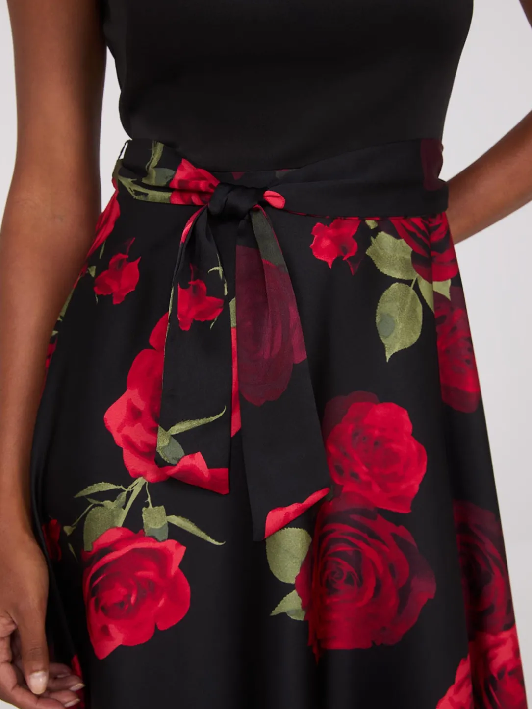 Scuba Midi Dress With Printed Satin Skirt