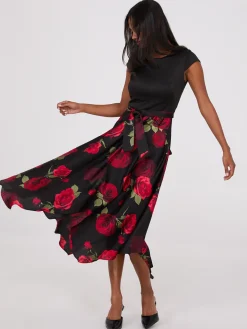 Scuba Midi Dress With Printed Satin Skirt